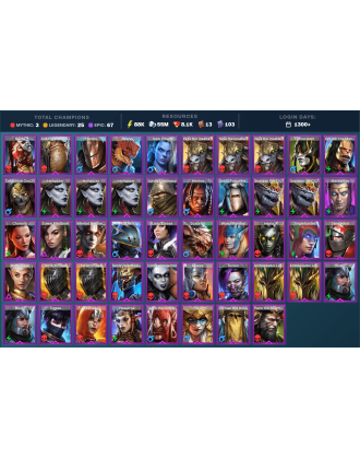 Arbais Mythical | 25 Legend | 67 Epic | 8.1K Gems | 88K Energy | 1300+ Days [Aphidus the Hivelord | Ash'nar | Ninja | Helior]