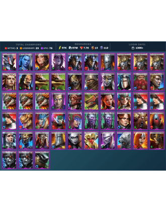 The Calamitus Mythical | 23 Legend | 75 Epic | 7.7K Gems | 97K Energy | 1300+ Days [Galleus | Mezomel | Ninja | Nekhret | Sicia]