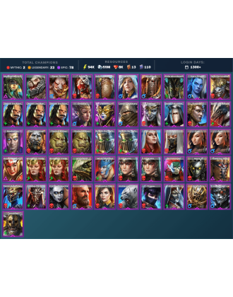Lady Mikage Mythical | 23 Legend | 79 Epic | 8.1K Gems | 94K Energy | 1300+ Days [Gizmak | Aphidus the Hivelord | Thor | Ninja]