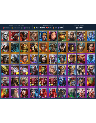 Arbais Mythical | 24 Legend | 68 Epic | 7.8K Gems | 92K Energy | 1300+ Days [Galleus | Kurosa | Ninja | Zavia | Alsgor]
