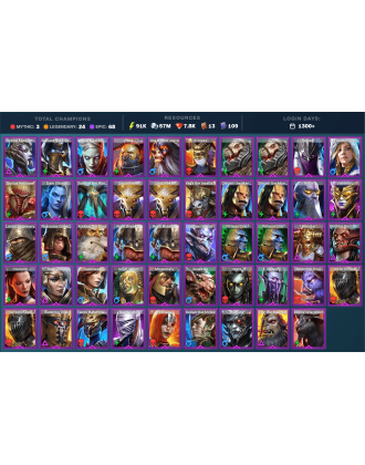 Arbais Mythical | 24 Legend | 68 Epic | 7.8K Gems | 92K Energy | 1300+ Days [Galleus | Kurosa | Ninja | Zavia | Alsgor]