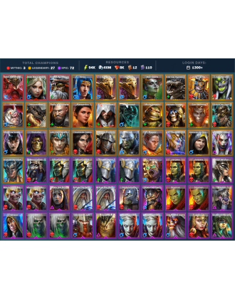 Frolni Mythical | 27 Legend | 74 Epic | 8.3K Gems | 95K Energy | 1300+ Days [Joan the Luminant | Fjorad | Ninja | Krok'mar]