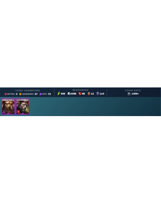 Frolni Mythical | 27 Legend | 74 Epic | 8.3K Gems | 95K Energy | 1300+ Days [Joan the Luminant | Fjorad | Ninja | Krok'mar]