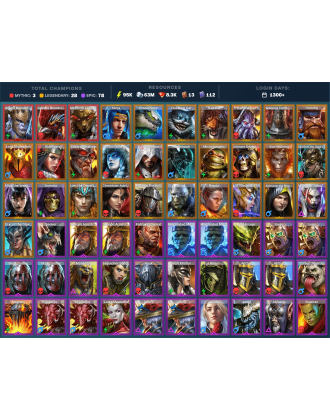 Gharol Bloodmaul Mythical | 28 Legend | 78 Epic | 8.4K Gems | 96K Energy | 1300+ Days [Galleus | Mezomel | Ninja | Dracomorph]