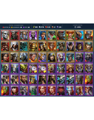Arbais Mythical | 25 Legend | 69 Epic | 8.3K Gems | 89K Energy | 1300+ Days [Gharol | The Calamitus | Ninja | Teodor | Ukko]
