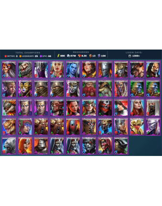 Arbais Mythical | 25 Legend | 69 Epic | 8.3K Gems | 89K Energy | 1300+ Days [Gharol | The Calamitus | Ninja | Teodor | Ukko]