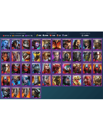 Nais Mythical | 24 Legend | 71 Epic | 7.8K Gems | 91K Energy | 1300+ Days [Gharol | Aphidus the Hivelord | Ninja | Sicia]