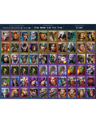 Starsage Galathir Mythical | 21 Legend | 68 Epic | 8.2K Gems | 94K Energy | 1300+ Days [Hierophant Lazarius | Khoronar | Ninja]