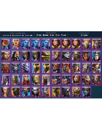 Starsage Galathir Mythical | 21 Legend | 68 Epic | 8.2K Gems | 94K Energy | 1300+ Days [Hierophant Lazarius | Khoronar | Ninja]