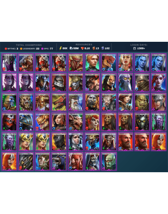 Arbais Mythical | 23 Legend | 77 Epic | 8.3K Gems | 87K Energy | 1300+ Days [Ash'nar | Androc | Ninja | Dracomorph | Brakus]
