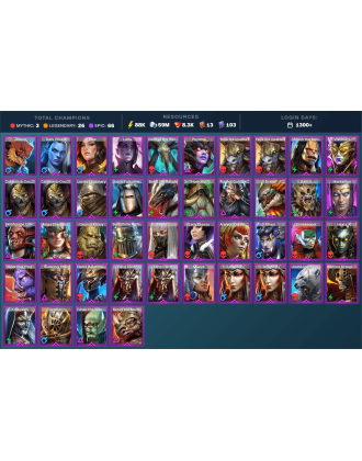 Night Queen Krixia Mythical | 26 Legend | 67 Epic | 8.5K Gems | 89K Energy | 1300+ Days [Krixia | Kurosa | Aphidus the Hivelord]