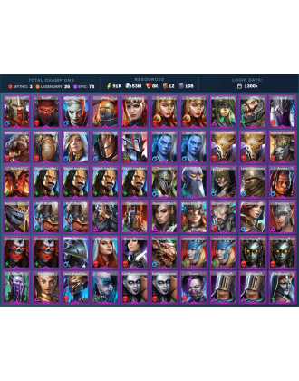 Alaz Mythical | 26 Legend | 79 Epic | 8.2K Gems | 92K Energy | 1300+ Days [Arachoa Moonspinner | Frolni | Ninja | Trunda | Rae]