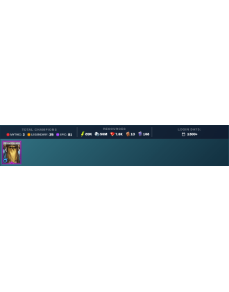 Lady Mikage Mythical | 25 Legend | 81 Epic | 7.8K Gems | 91K Energy | 1300+ Days [Gizmak | Nell Blackteeth | Ninja | Lanakis]