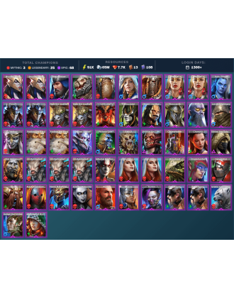 Arbais Mythical | 25 Legend | 68 Epic | 7.8K Gems | 91K Energy | 1300+ Days [Joan the Luminant | Aphidus the Hivelord | Ninja]