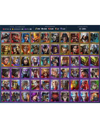 Nais Mythical | 23 Legend | 83 Epic | 8.6K Gems | 96K Energy | 1300+ Days [Ash'nar | Sicia | Ninja | Big 'Un | Noct | Korugar]