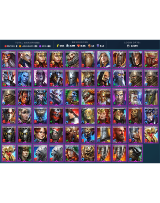 Nais Mythical | 23 Legend | 83 Epic | 8.6K Gems | 96K Energy | 1300+ Days [Ash'nar | Sicia | Ninja | Big 'Un | Noct | Korugar]