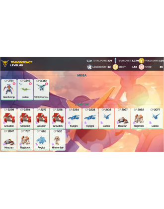 Legendary: 83 | Shiny: 143 | Hundo: 86 | ShinyLegend: 3 [Level: 60 | Stardust: 3.03m | Team: Instinct]