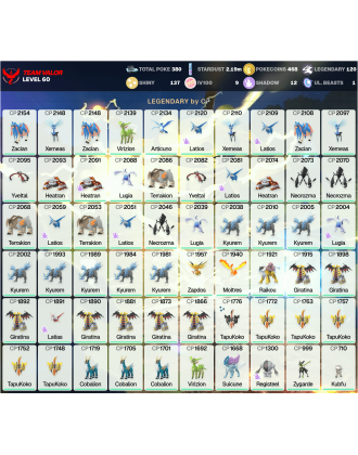 Legendary: 120 | Shiny: 137 | Hundo: 9 | ShinyLegend: 3 [Level: 60 | Stardust: 2.19m | Team: Valor]