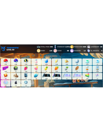 Legendary: 85 | Shiny: 124 | Hundo: 88 | ShinyLegend: 2 [Level: 60 | Stardust: 2.97m | Team: Mystic]