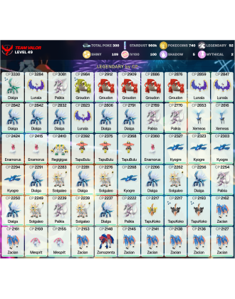 Legendary: 92 | Shiny: 109 | Hundo: 100 | ShinyLegend: 5 [Level: 49 | Stardust: 960.5k | Team: Valor]