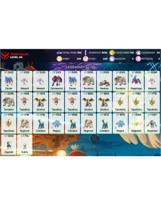 Legendary: 92 | Shiny: 109 | Hundo: 100 | ShinyLegend: 5 [Level: 49 | Stardust: 960.5k | Team: Valor]