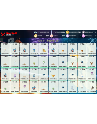 Legendary: 92 | Shiny: 109 | Hundo: 100 | ShinyLegend: 5 [Level: 49 | Stardust: 960.5k | Team: Valor]
