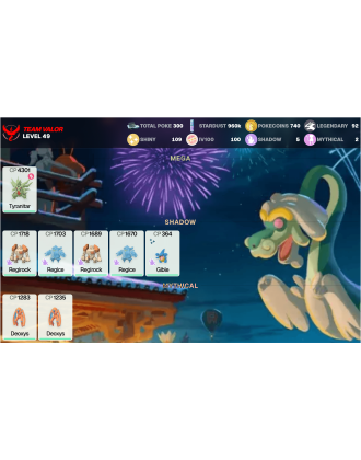 Legendary: 92 | Shiny: 109 | Hundo: 100 | ShinyLegend: 5 [Level: 49 | Stardust: 960.5k | Team: Valor]