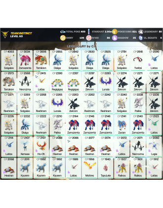 Legendary: 80 | Shiny: 109 | Hundo: 86 | ShinyLegend: 5 [Level: 60 | Stardust: 2.91m | Team: Instinct]