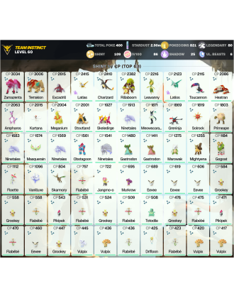 Legendary: 80 | Shiny: 109 | Hundo: 86 | ShinyLegend: 5 [Level: 60 | Stardust: 2.91m | Team: Instinct]