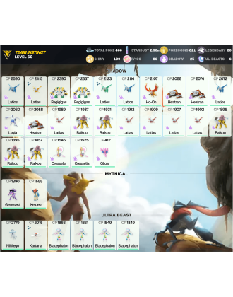 Legendary: 80 | Shiny: 109 | Hundo: 86 | ShinyLegend: 5 [Level: 60 | Stardust: 2.91m | Team: Instinct]