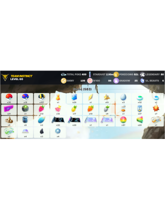 Legendary: 80 | Shiny: 109 | Hundo: 86 | ShinyLegend: 5 [Level: 60 | Stardust: 2.91m | Team: Instinct]