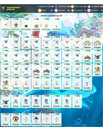 Legendary: 121 | Shiny: 137 | ShinyLegend: 11 [Level: 60 | Stardust: 2m | Team: Instinct]