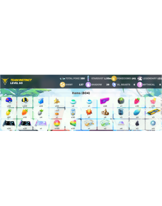 Legendary: 121 | Shiny: 137 | ShinyLegend: 11 [Level: 60 | Stardust: 2m | Team: Instinct]