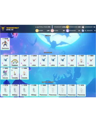 Legendary: 81 | Shiny: 126 | Hundo: 89 | ShinyLegend: 2 [Level: 60 | Stardust: 3.48m | Team: Instinct]