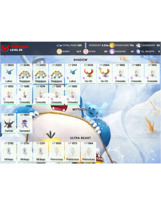 Legendary: 82 | Shiny: 117 | Hundo: 83 | ShinyLegend: 6 [Level: 60 | Stardust: 3.33m | Team: Valor]