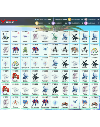 Legendary: 90 | Shiny: 92 | ShinyLegend: 4 [Level: 47 | Stardust: 920.3k | Team: Valor]