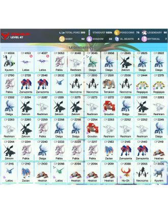 Legendary: 90 | Shiny: 92 | ShinyLegend: 4 [Level: 47 | Stardust: 920.3k | Team: Valor]