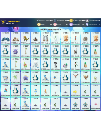 Legendary: 90 | Shiny: 95 | Hundo: 87 | ShinyLegend: 6 [Level: 60 | Stardust: 2.98m | Team: Instinct]