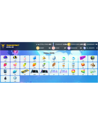 Legendary: 90 | Shiny: 95 | Hundo: 87 | ShinyLegend: 6 [Level: 60 | Stardust: 2.98m | Team: Instinct]