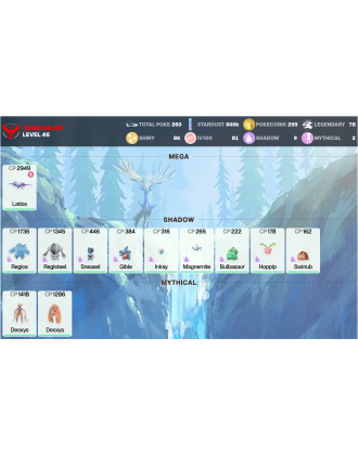Legendary: 78 | Shiny: 86 | Hundo: 81 | ShinyLegend: 4 [Level: 46 | Stardust: 600.7k | Team: Valor]