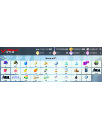 Legendary: 78 | Shiny: 86 | Hundo: 81 | ShinyLegend: 4 [Level: 46 | Stardust: 600.7k | Team: Valor]