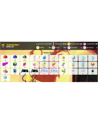 Legendary: 68 | Shiny: 70 | Hundo: 121 | ShinyLegend: 7 [Level: 50 | Stardust: 570.6k | Team: Instinct]