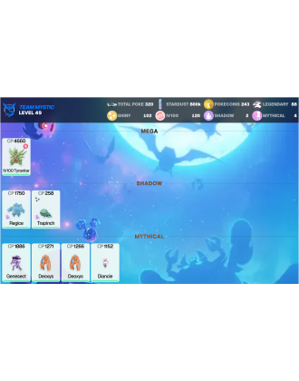 Legendary: 88 | Shiny: 102 | Hundo: 120 | ShinyLegend: 1 [Level: 49 | Stardust: 800.8k | Team: Mystic]