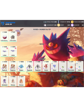 Legendary: 104 | Shiny: 129 | ShinyLegend: 3 [Level: 50 | Stardust: 973.9k | Team: Mystic]
