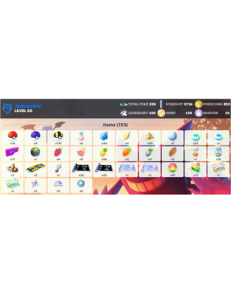 Legendary: 104 | Shiny: 129 | ShinyLegend: 3 [Level: 50 | Stardust: 973.9k | Team: Mystic]
