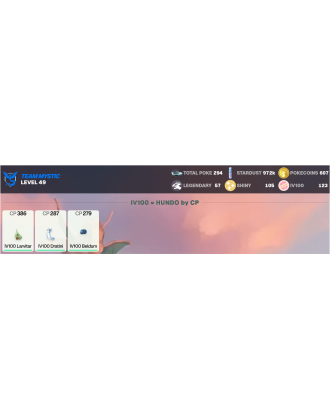 Legendary: 57 | Shiny: 105 | Hundo: 123 | ShinyLegend: 4 [Level: 49 | Stardust: 972.7k | Team: Mystic]