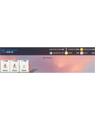 Legendary: 57 | Shiny: 105 | Hundo: 123 | ShinyLegend: 4 [Level: 49 | Stardust: 972.7k | Team: Mystic]