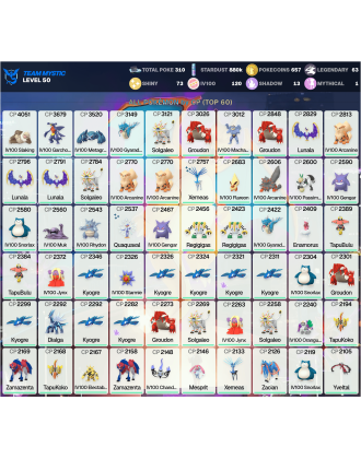 Legendary: 63 | Shiny: 73 | Hundo: 120 | ShinyLegend: 1 [Level: 50 | Stardust: 880.1k | Team: Mystic]