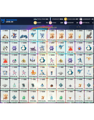 Legendary: 63 | Shiny: 73 | Hundo: 120 | ShinyLegend: 1 [Level: 50 | Stardust: 880.1k | Team: Mystic]
