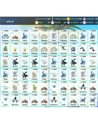 Legendary: 80 | Shiny: 97 | ShinyLegend: 2 [Level: 65 | Stardust: 2.11m | Team: Mystic]